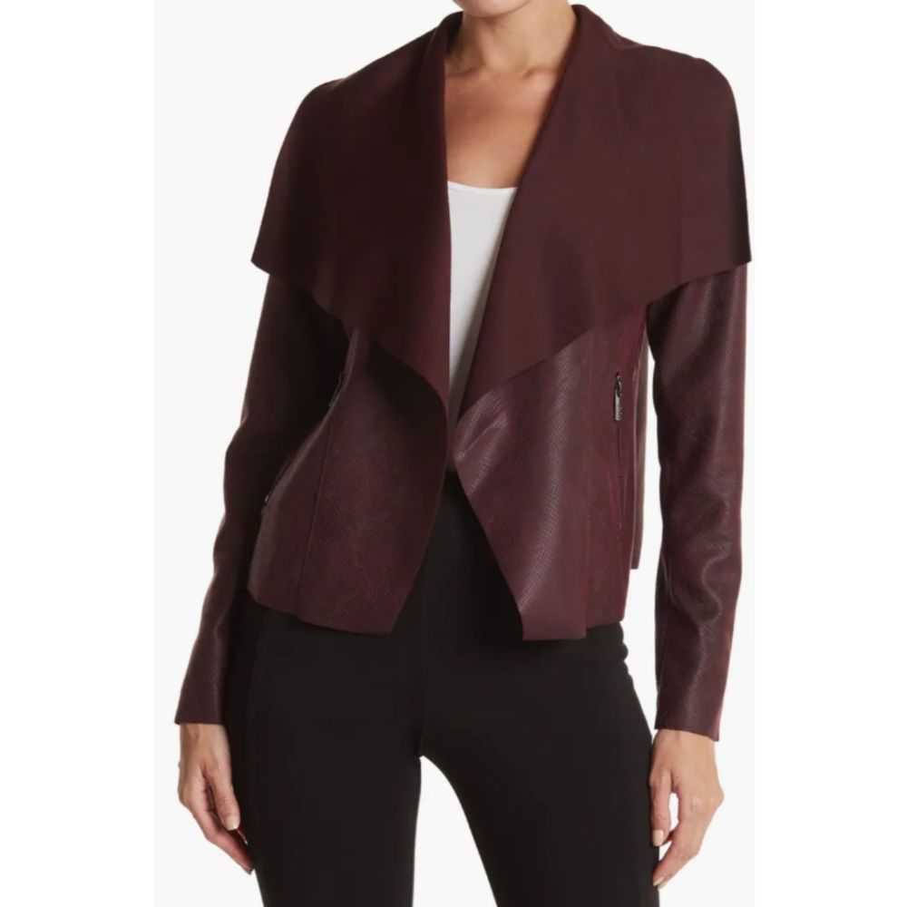 Women's Red Snake Print Faux Leather Crop Jacket